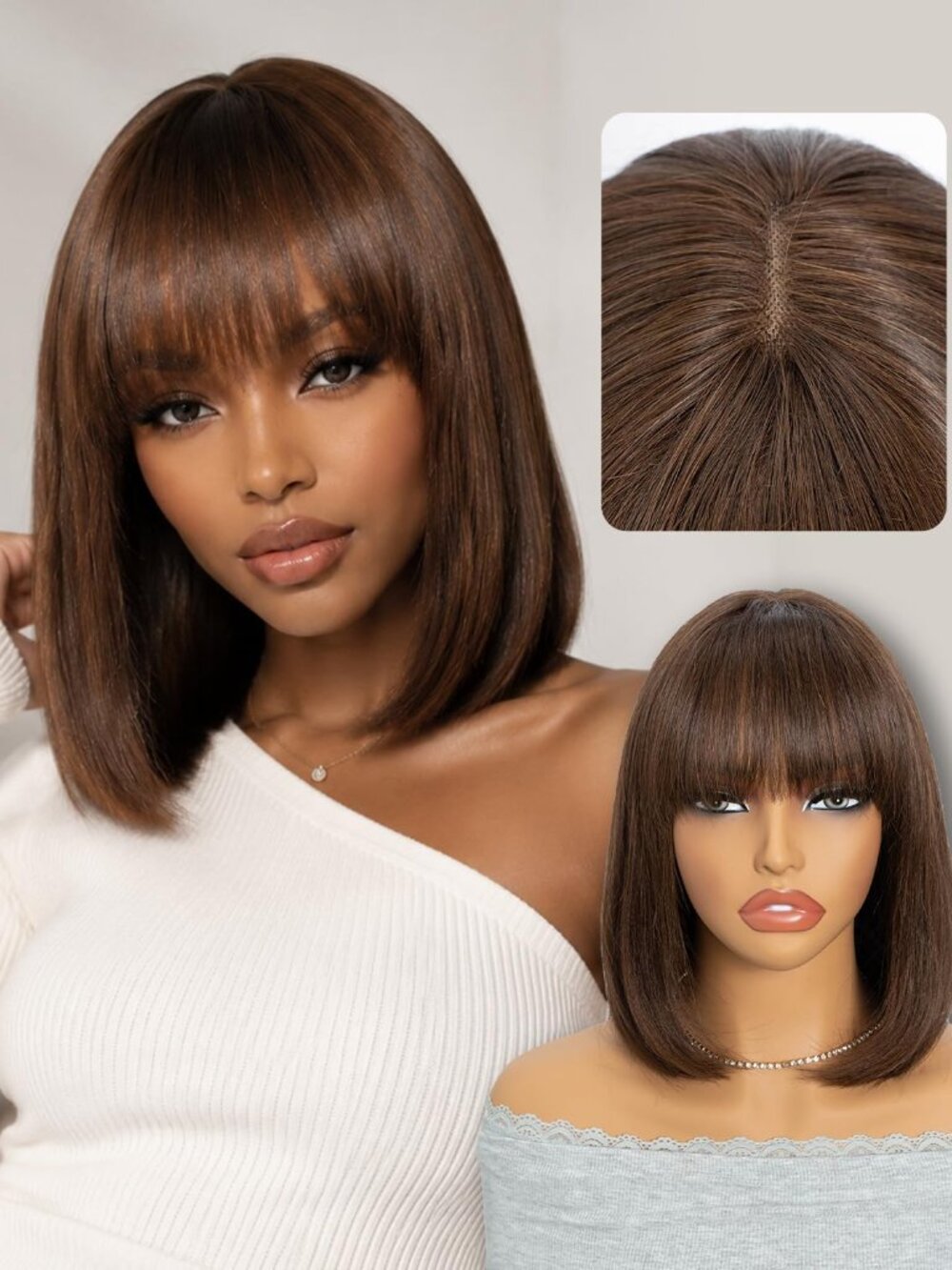 QUEEN VIRGIN REMY QVR 12" Bob Wig Human Hair Short Blunt #4 Brown Glueless Yaki